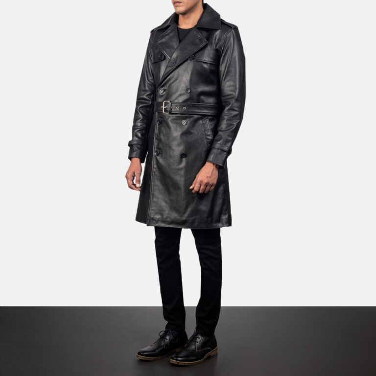 Mens Royson Black Leather Duster Coat4490-3-1557206587870